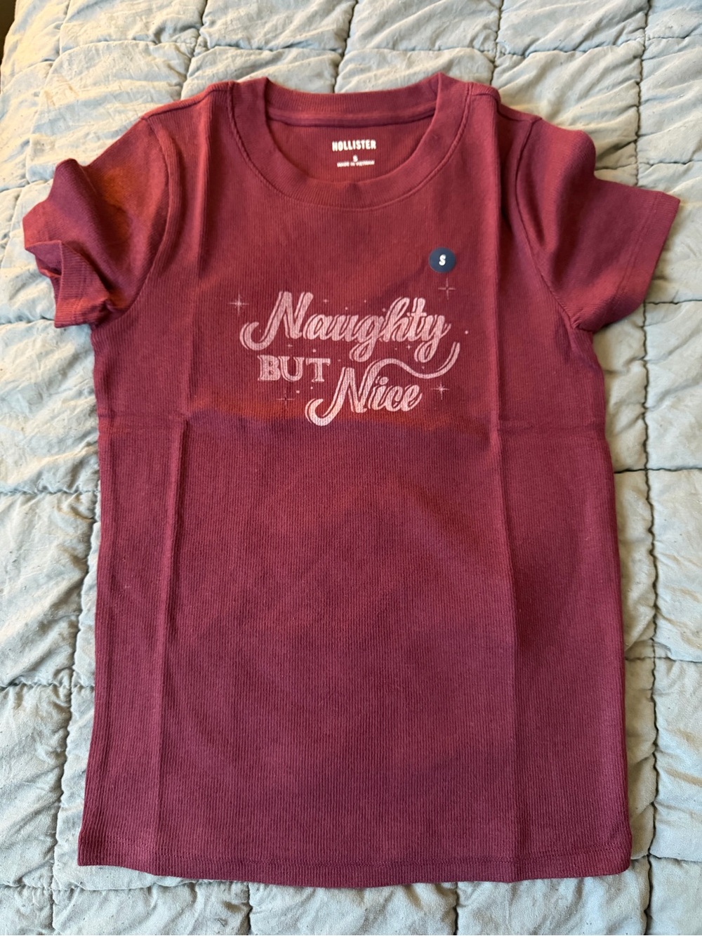 Hollister Maroon 'Naughty But Nice' Graphic Tee